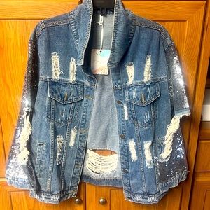 LT.   Sequin denim distress jacket